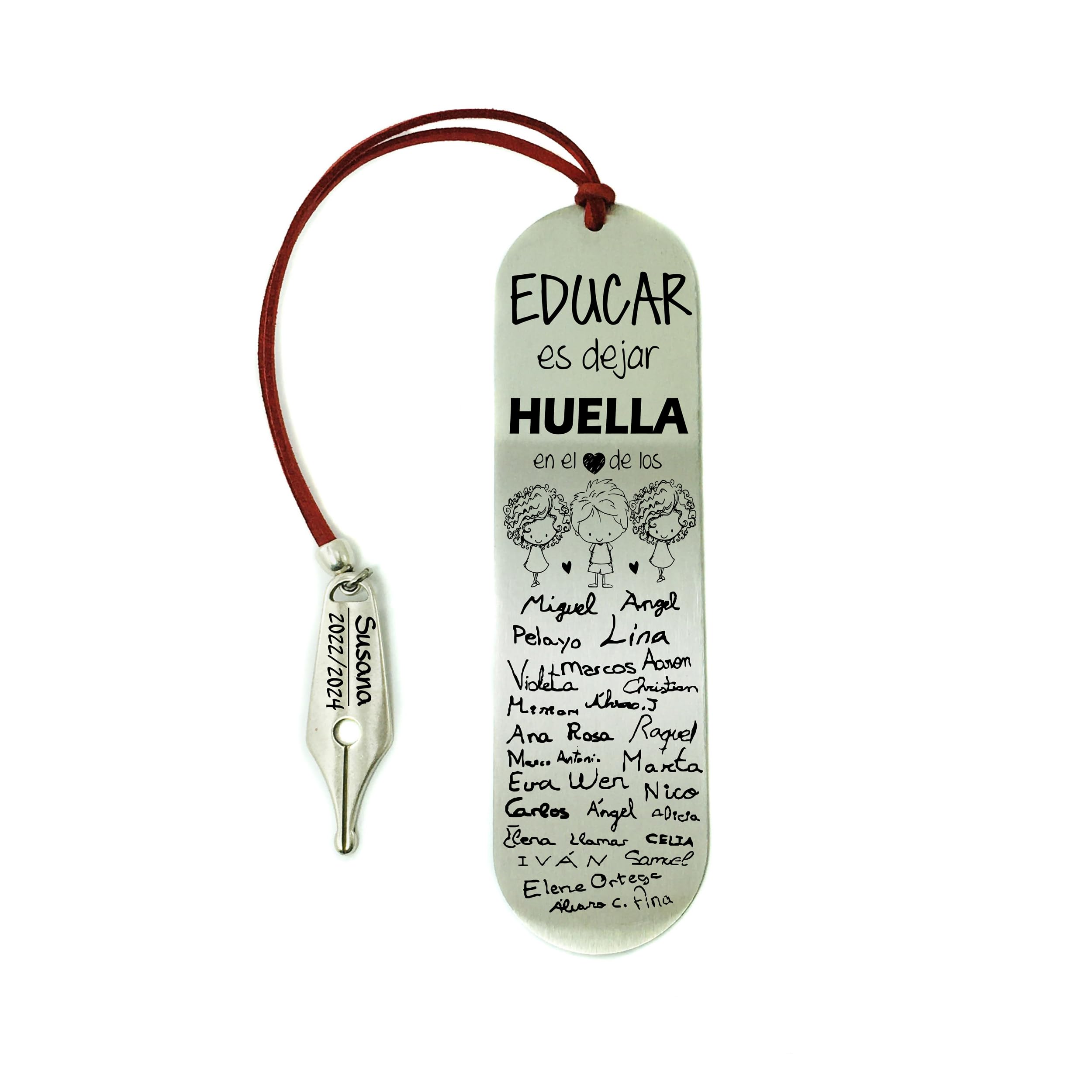 Marcapáginas Personalizado Educar es dejar Huella. Regalo Fin de Curso Personalizado. Fabricado en Acero. Regalo Profesores.Regalo Maestros. Regalo Seño. Modelo Educar Firmas