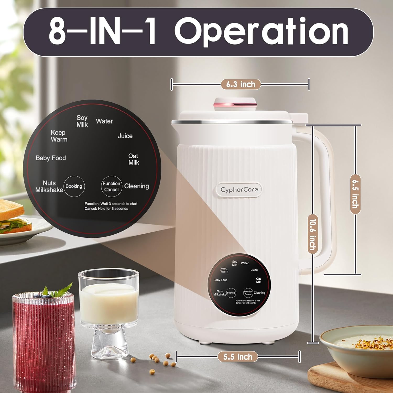 Nut Milk Maker Machine, 40oz(1200ml) Homemade Almond, Oat, Soy, Milk Shake, Plant Milk, Milk Machine Maker With Nut Milk Bag, Soy Milk Maker With Delay Start/Keep Warm/Cleaning/Boil Water