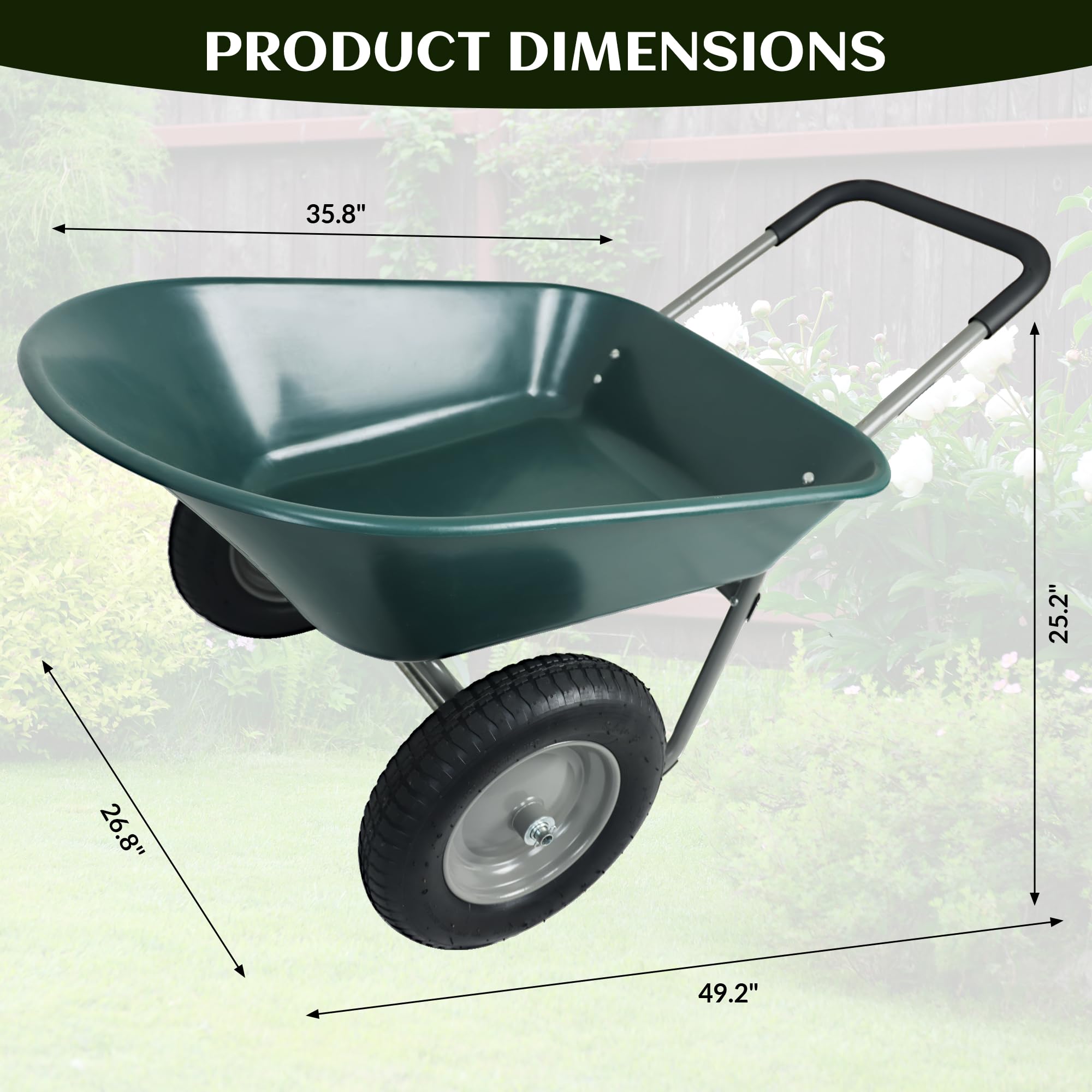 Elevon Chariot de Jardin Robuste pour Usage Domestique, Chariot à Double Roue pour la Maison, Le Jardin, la Cour, avec Support intégré, Couleur Verte