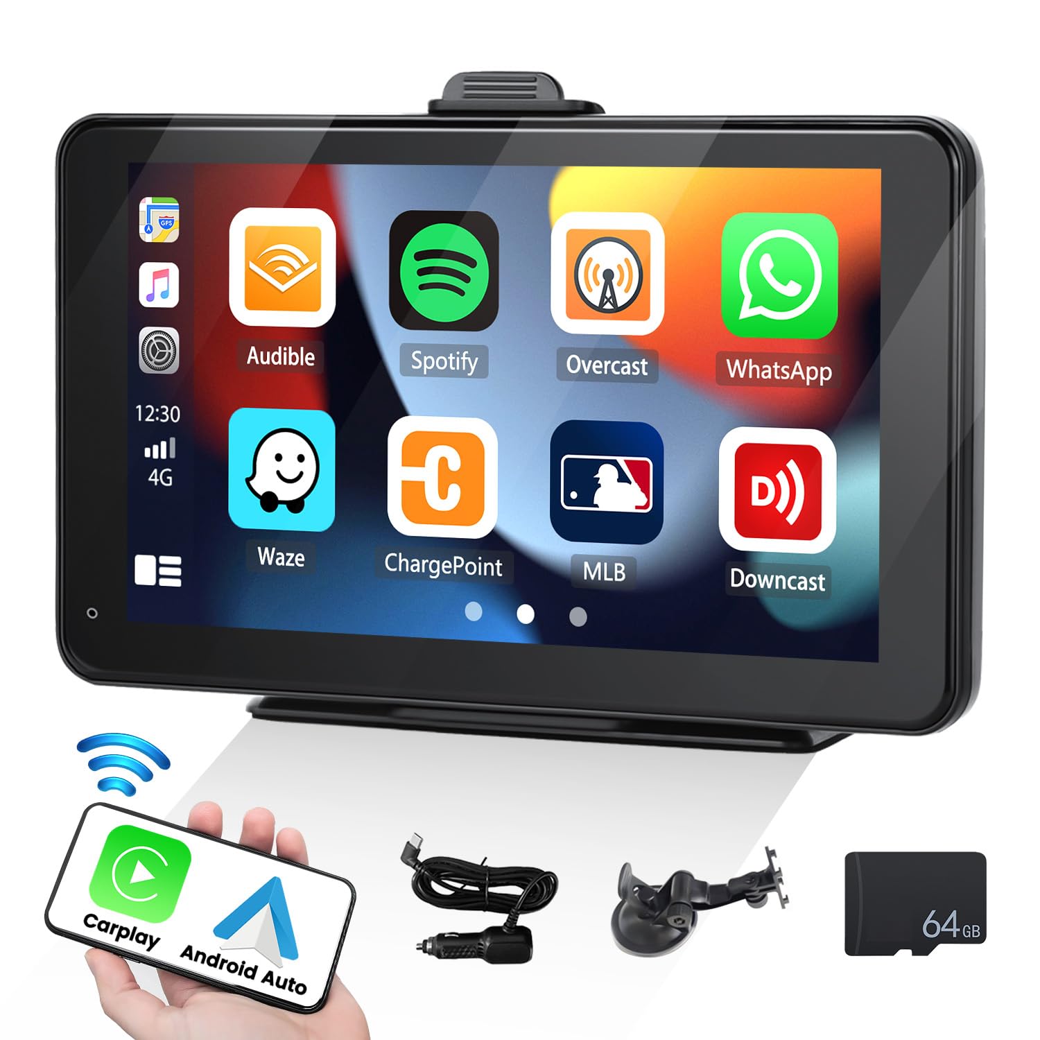 CAMECHO Portable Car Stereo with Wireless Apple Carplay Android Auto Mirror Link 7 inch touchscreen Apple Car Play Screen with Bluetooth FM Voice Control Google Assistant 64G TF Card AUX/AV IN/USB