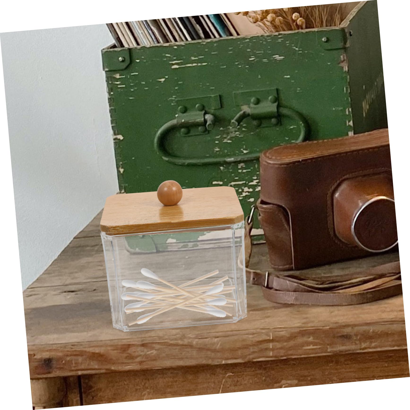 Cabilock 5stücke Klarer Kosmetikpad-organizer Mit Holzdeckel Transparente Aufbewahrungsbox Für Wattestäbchen Wattepads Make-up-schwämme Und Mehr Praktisch Und Dekorativ Für Zuhause