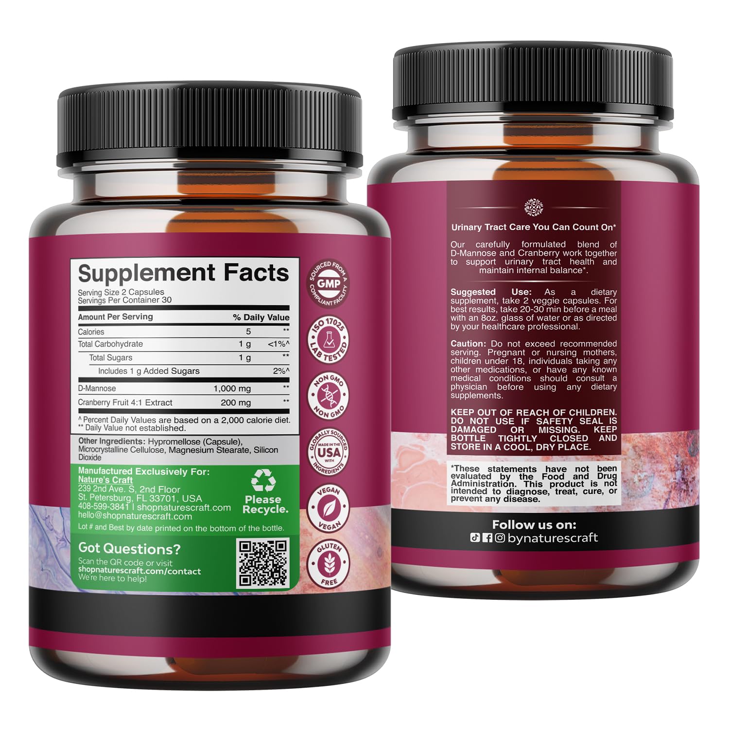 D Mannose with Cranberry Supplement - Urinary Tract Support - 60 Capsules — Amazon image 8