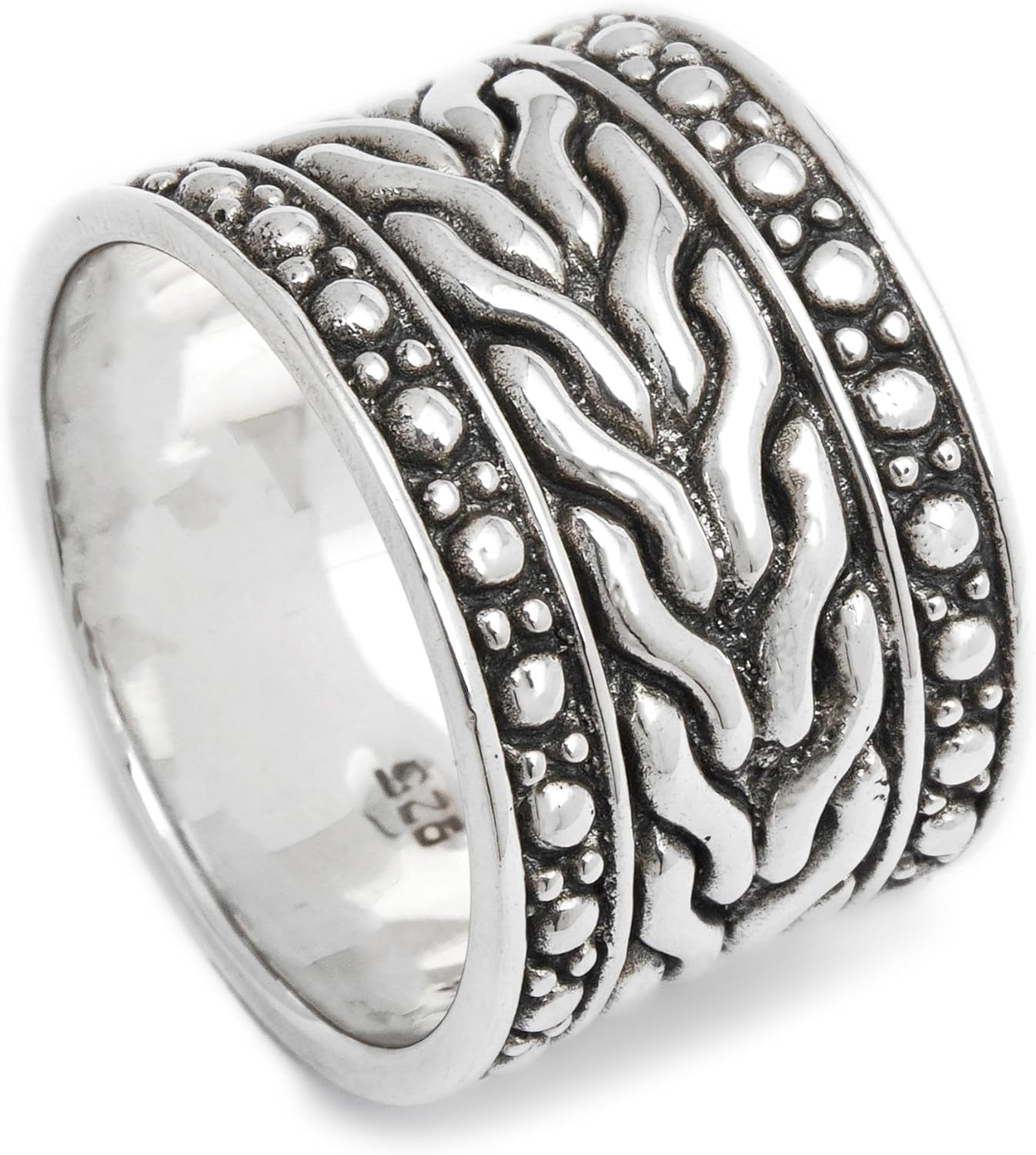 NOVICA Artisan Handcrafted Men's Sterling Silver Ring Band No Stone Indonesia [0.6 in W] ' Water'