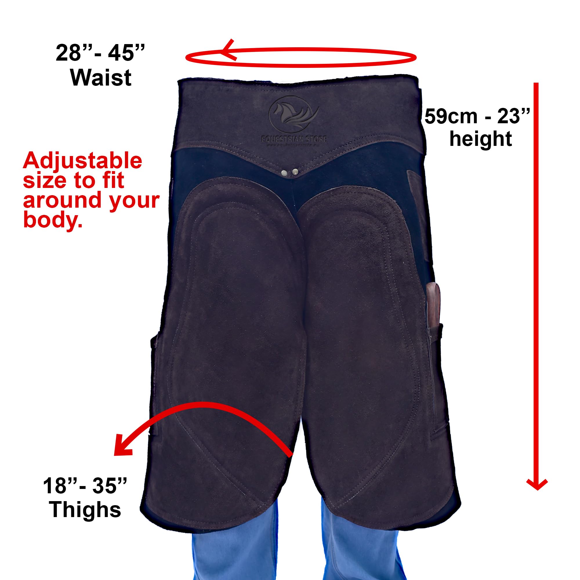 EQUESTRIAN STORE Damen-Hufschmiedschürze aus Vollnarbenleder, 59 cm. Hochwertige Hufschmiedschürze und Chaps. Pferdeputzschürze