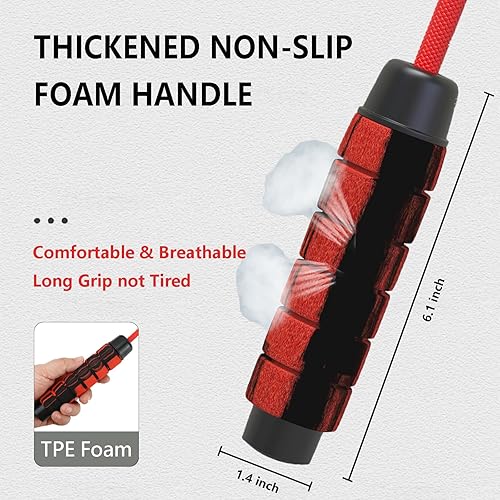 Miniatura 4 de Cuerda de saltar con peso de nailon ajustable, cuerda de saltar sin enredos para mujeres, hombres, niños y adultos con mango de espuma, velocidad