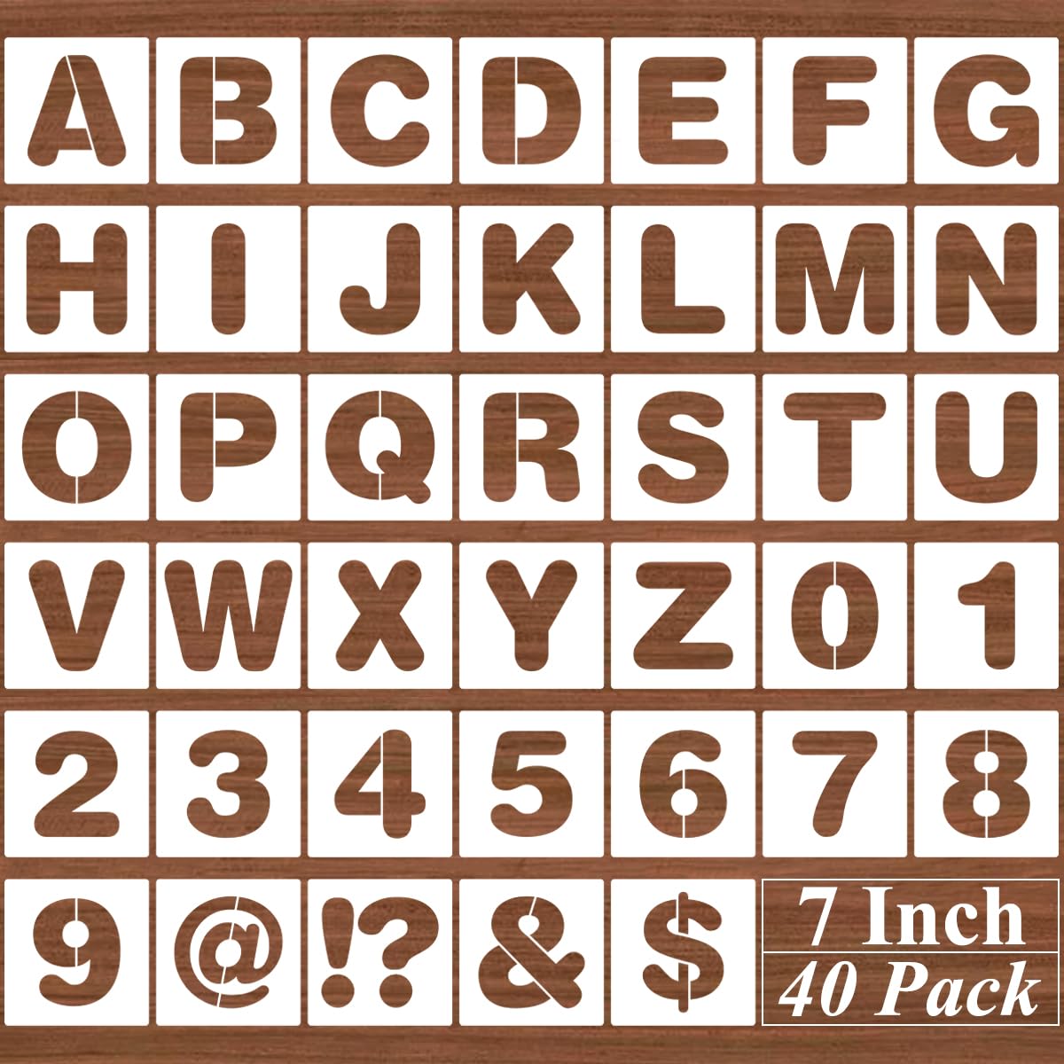 7 Inch Alphabet Letter Stencils - 40 Pack Letter Number Stencil Templates with Signs for Painting on Wood, Reusable Calligraphy Letters Stencils for