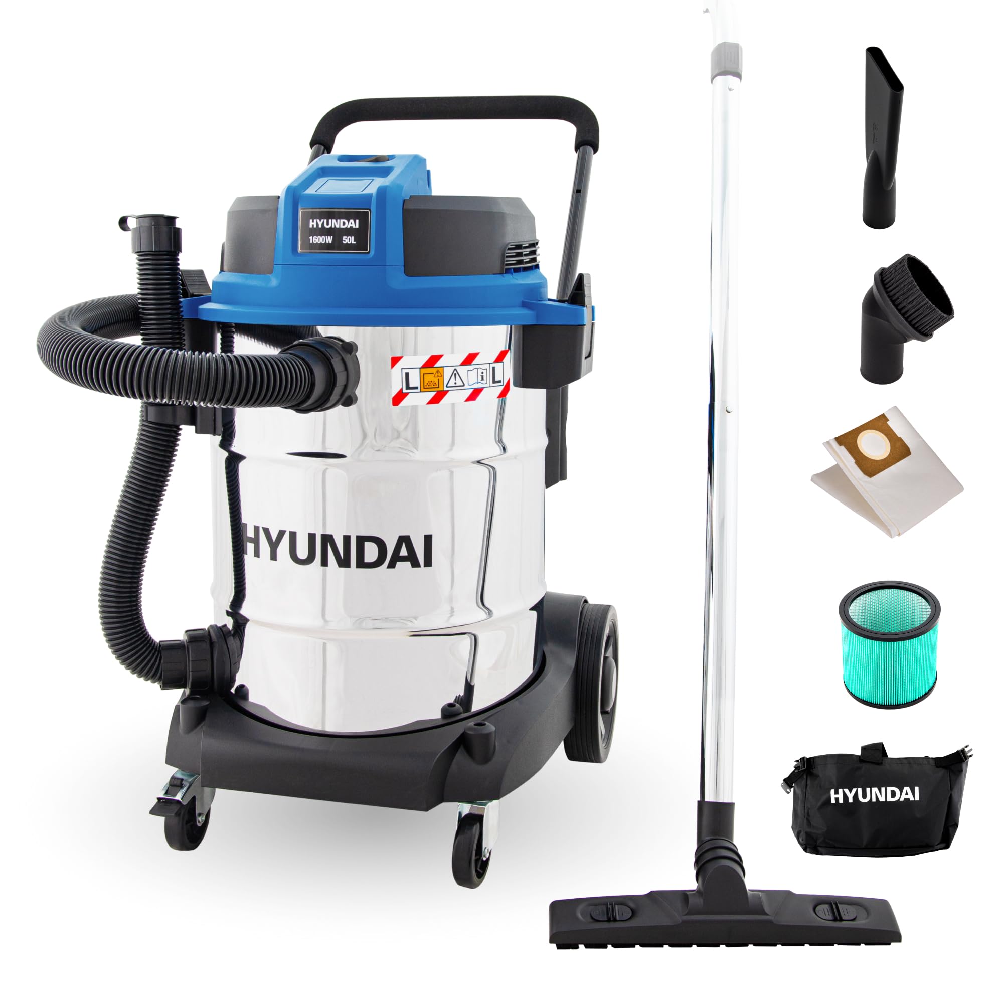 Hyundai Nass- / Trockensauger VCWD1650E, 1600 W, 50l, Edelstahltank, Gebläsefunktion (Staubsauger, Waschsauger, Industriestaubsauger)