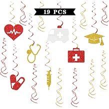 Maicaiffe Nurse Doctor Graduation Hanging Swirl Decorations - Glitter 19 Pcs Congrats RN Nurse Party Supplies - Dentist BSN Grad Streamers - Medical Graduation Party Foil Swirls Ceiling Decorations
