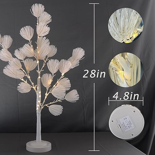 Miniatura 6 de Árbol de pino blanco artificial con ramas iluminadas, árboles de flores con luces LED para decoración de Navidad en interiores (20 pulgadas)
