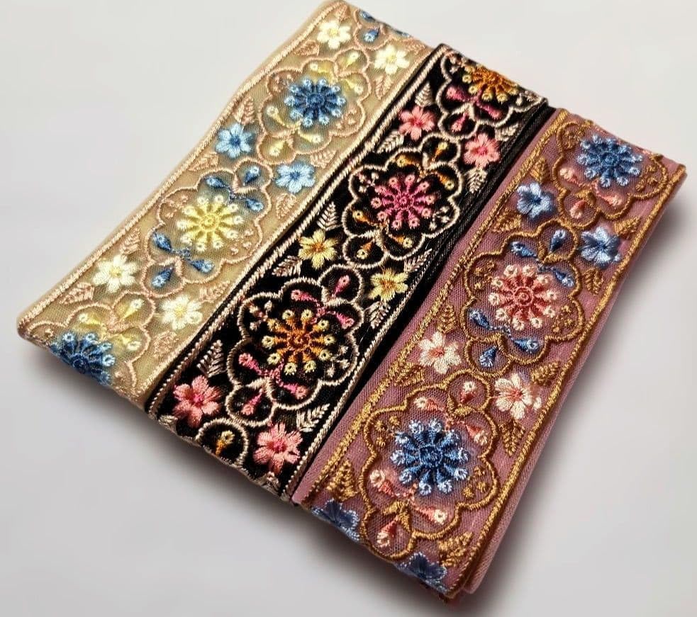 Amazon.co.jp: 【ノーブランド品】SALE☆インド刺繍リボン 各約1m ×3