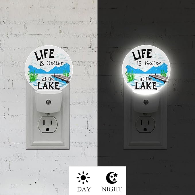 Axayaz Axayaz Lake House Dusk to Dawn Round Night Light Life is Better at The Lake Mountain River Bridge Auto Sensor Lamp Home Indoor Stairway Kitchen Corridor photo 3