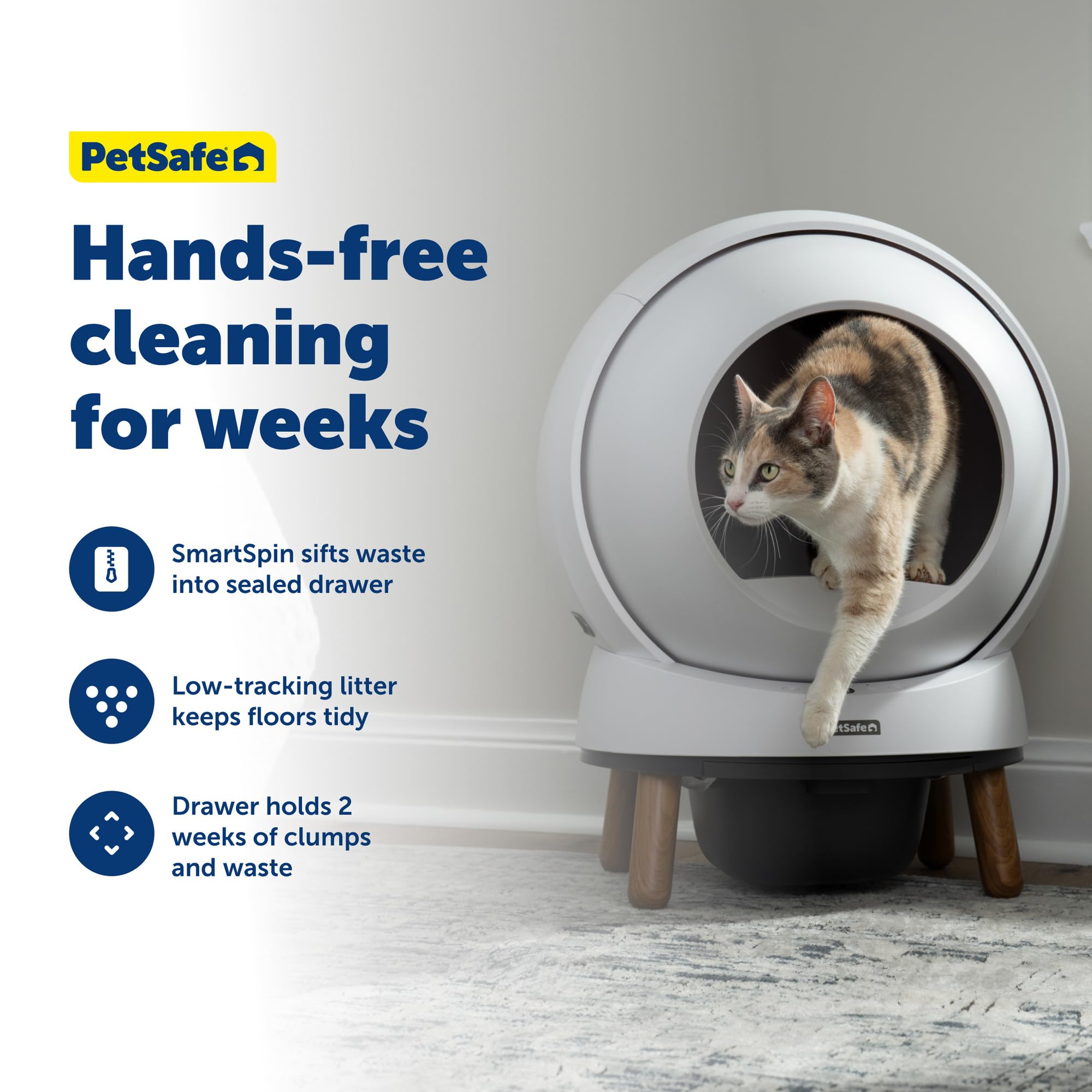 PetSafe ScoopFree SmartSpin - Lettiera autopulente, controllo avanzato degli odori, controllata tramite app, fino a 2 settimane di pulizia a mani libere, include tappetino per lettiera, 50 sacchetti
