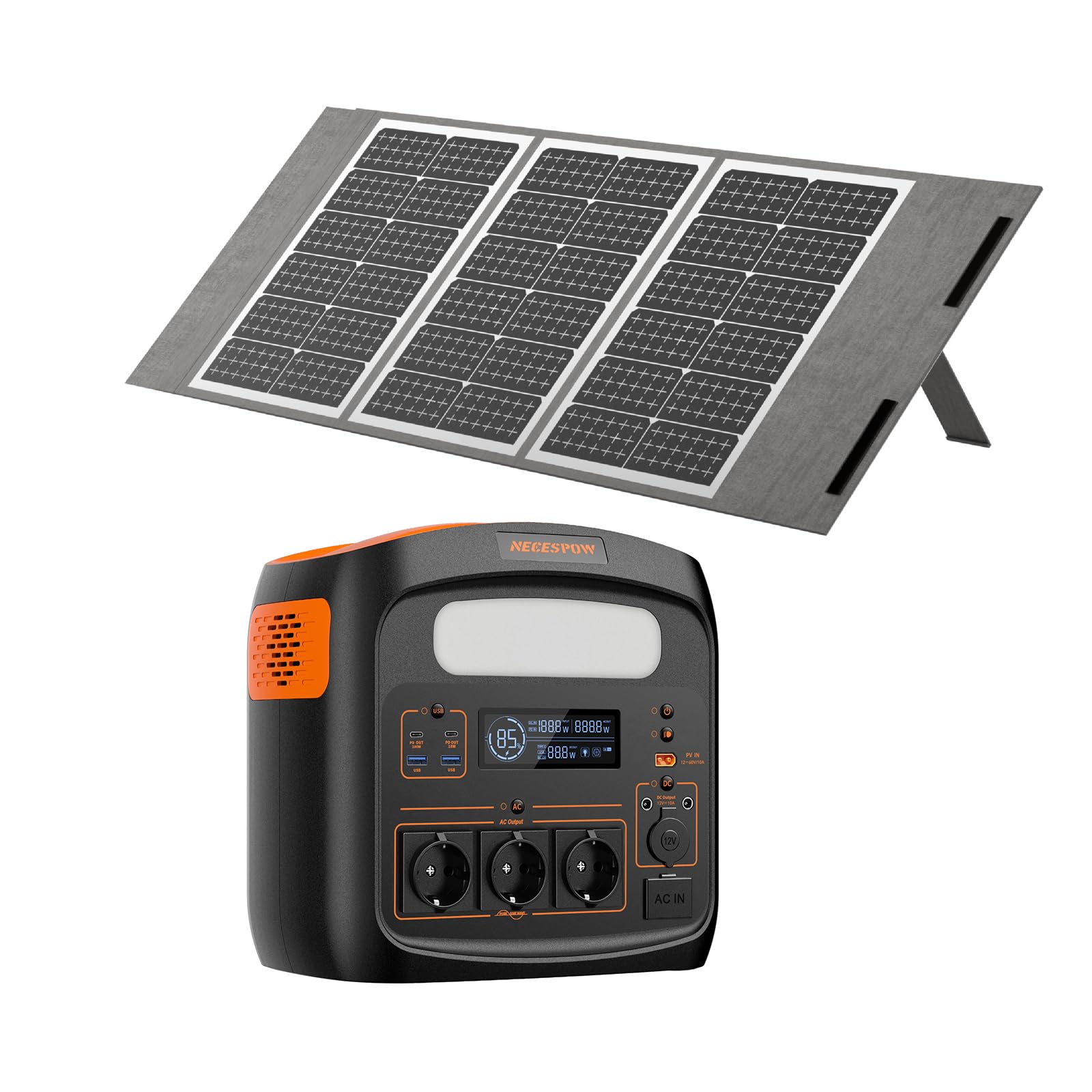 Powerstation con pannello solare da 100 W, 1102,5 Wh LiMnFePO4, stazione di alimentazione portatile, presa CA da 1800 W, alimentazione mobile portatile per camper, campeggio, fai da te e corrente di