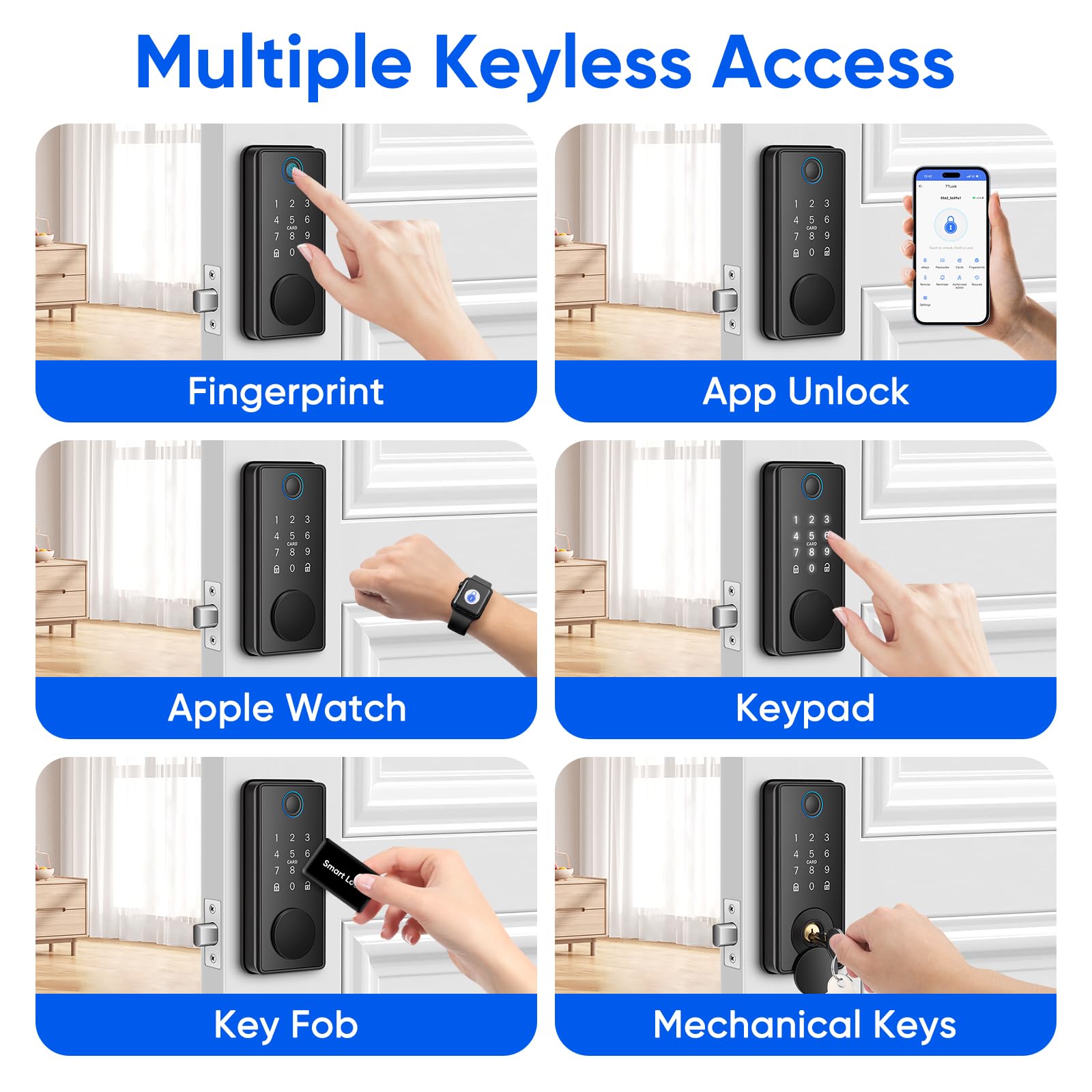 Serrure de Porte Intelligente d'empreintes Digitales, Sans Clé | Contrôle par App, Clavier Tactile, Compatible Apple Watch | Ouverture en 1 Touche | Pour Porte d'Entrée (Noir)