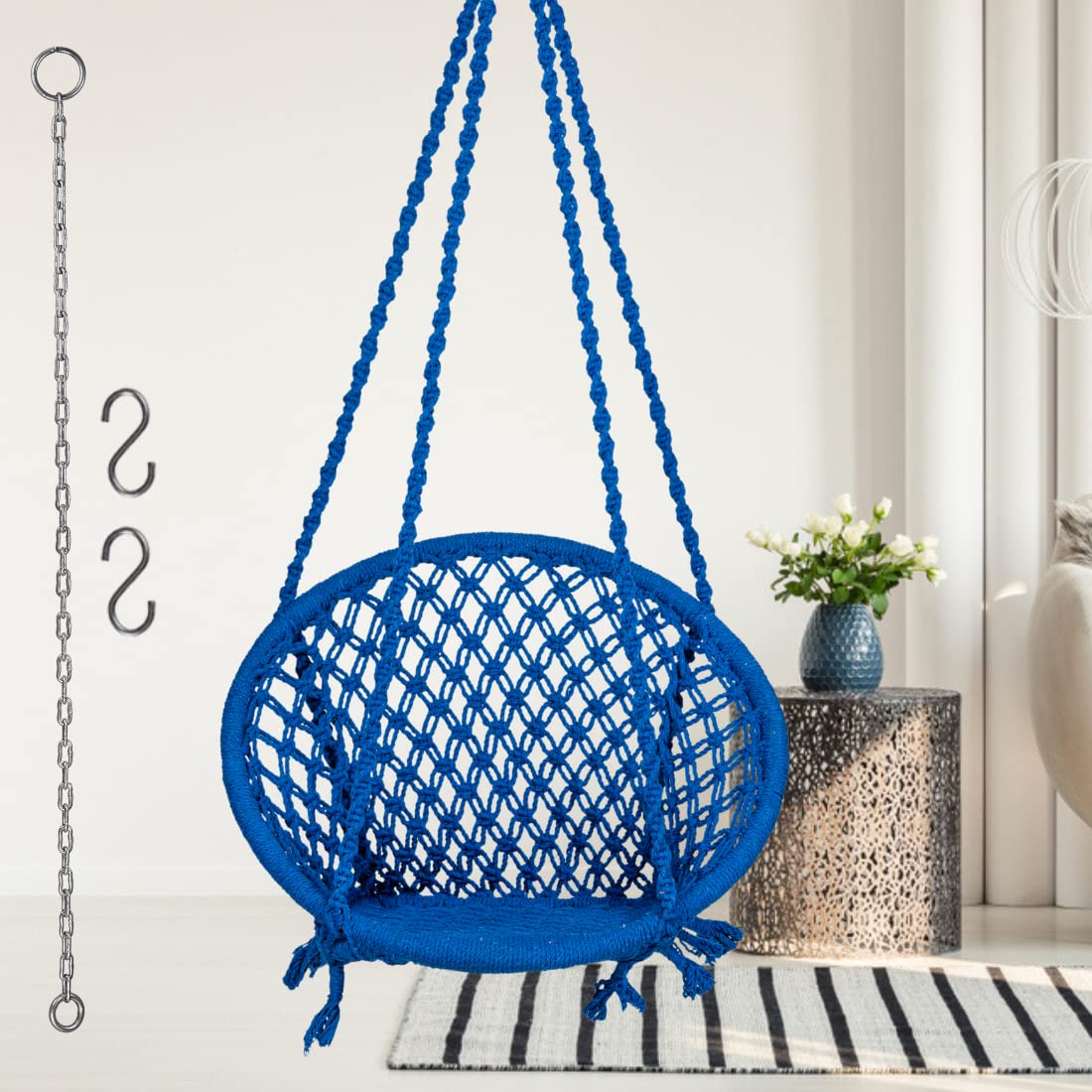 Patiofy Round Cotton Swing/Jhoola for Balcony for Adults & Kids/Wooden