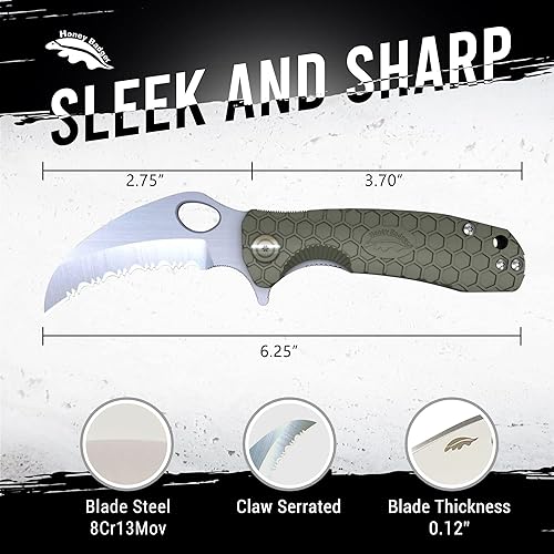 Miniatura 9 de Honey Badger - Cuchillo de bolsillo plegable para caza, pesca, táctico Caja de regalo con clip de sujeción para bolsillo y llave Torx., S