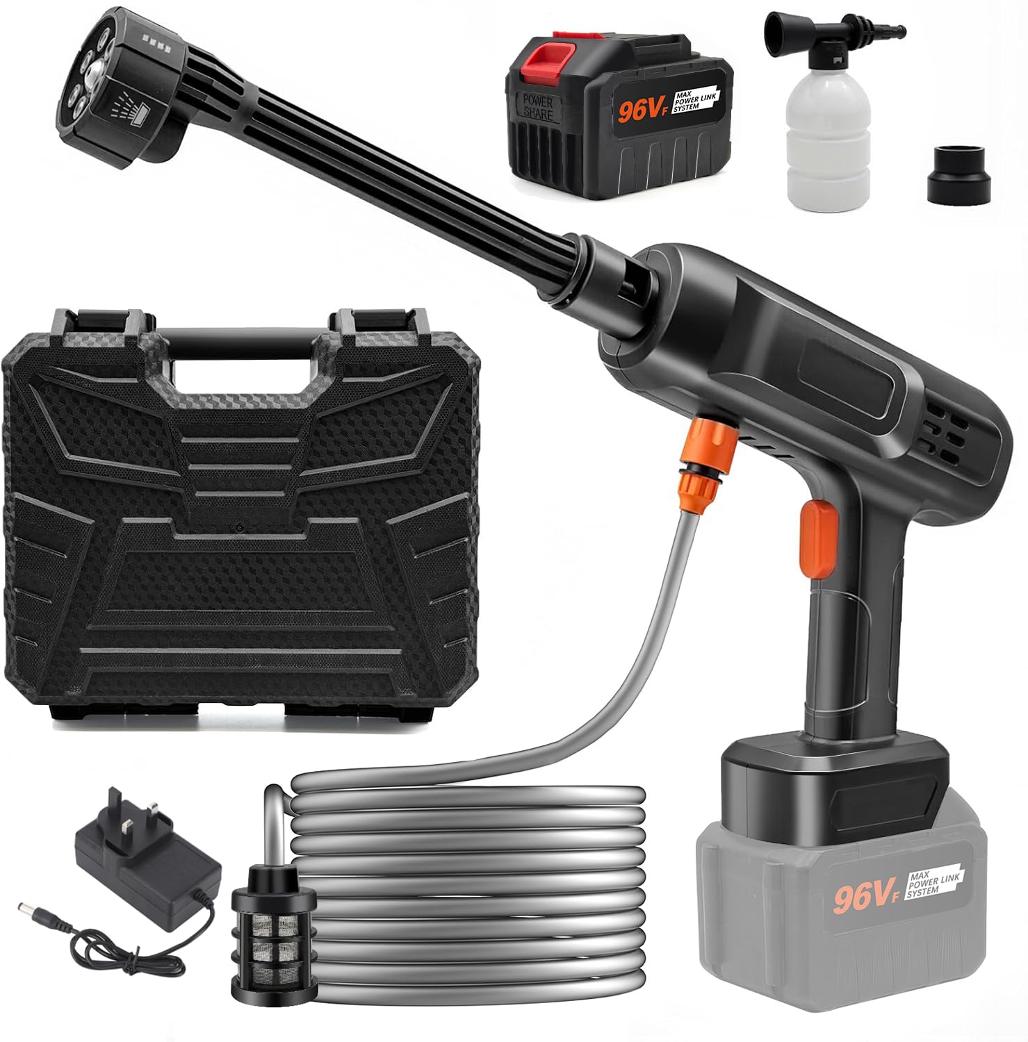 Cordless Pressure Washer 500 PSI, Portable Power Washer No Hose Needed with 6-in-1 Nozzle & Foam Pot, 22500mAh Battery Jet Wash for Car & Garden