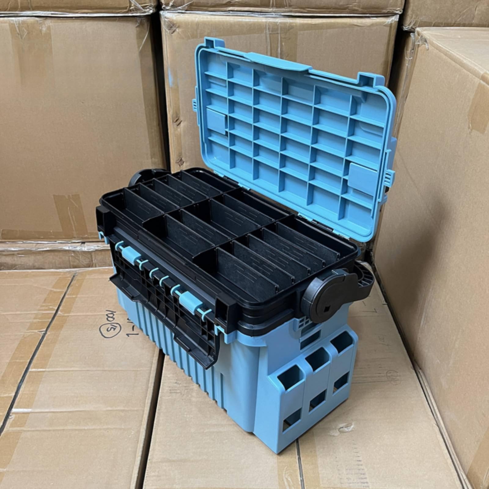 Angelkoffer Gerätekasten Köderbox mit Verstärkter Struktur Deckelscharnieren Frontlasche Tragegriff Oberfach Sitznutzen aus für, Color to 6, Groß