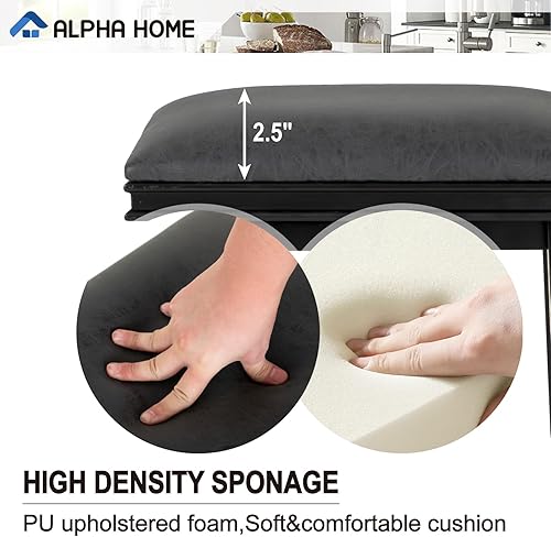 Miniatura 59 de ALPHA HOME Juego de 2 taburetes de bar, taburetes de cocina de madera maciza con cojín de piel sintética gris, taburetes de bar con base de madera