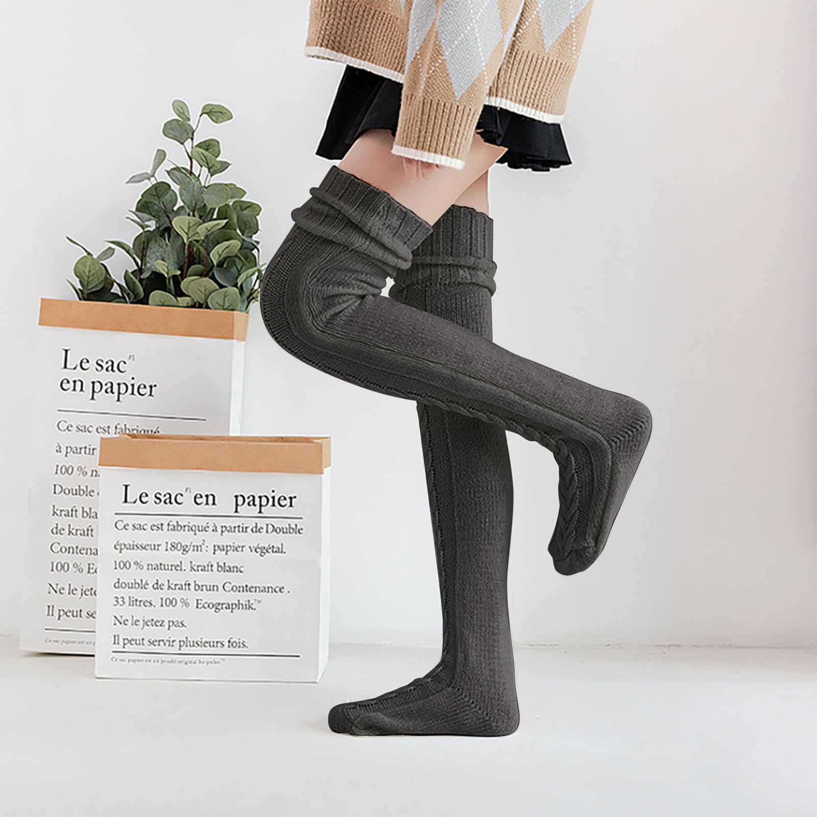 YAMEE Scaldamuscoli Donna Invernale a Maglia Lunghe Caldo,Calze Lunghe da Stivale Donna Spesso Termici,Calze Sopra Il Ginocchio Donne Tinta Unita Moda,Sopra il Ginocchio Alta Calze di Avvio per Donna