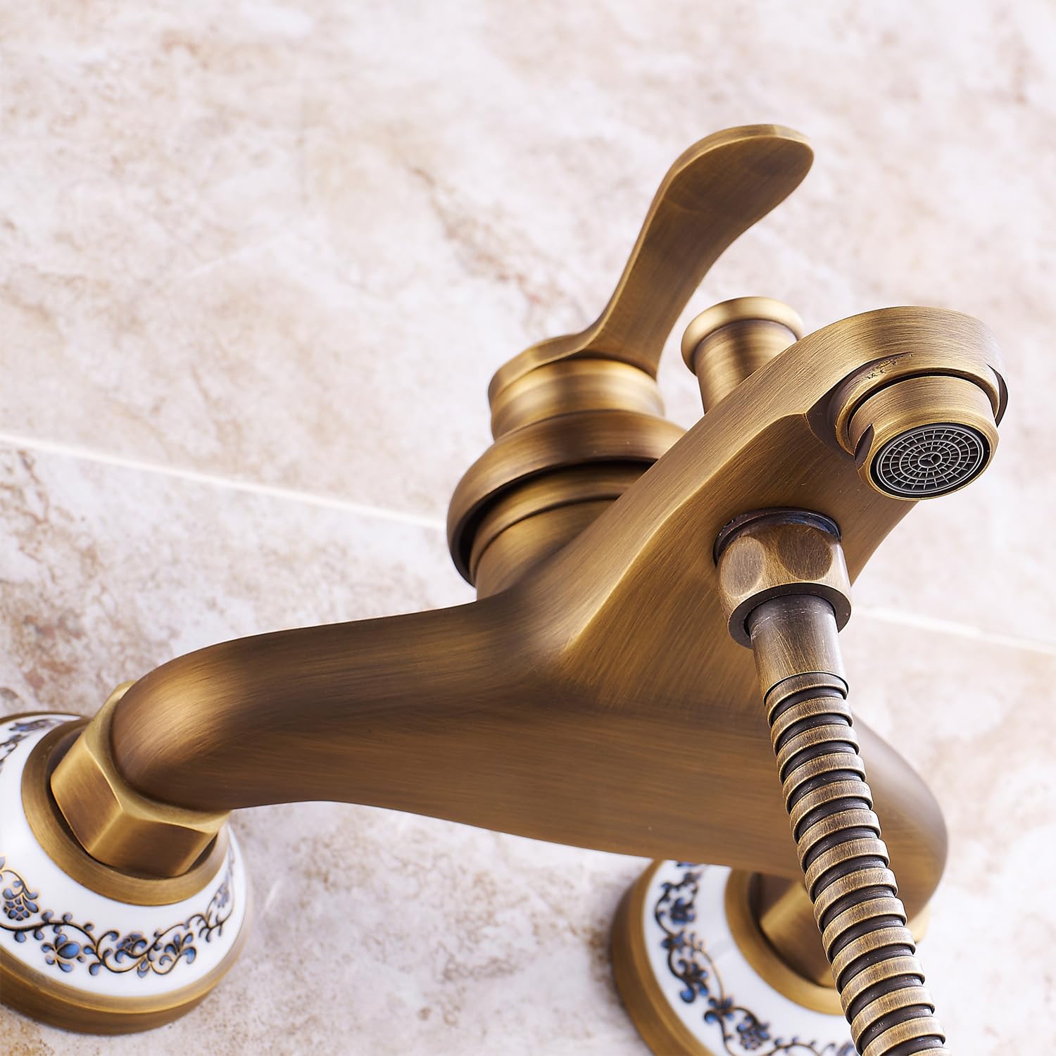 HomeLava Grifo de latón antiguo para bañera con ducha de mano, grifo de pared, diseño nostálgico