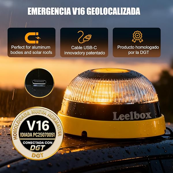 [2 Unidades]Baliza V16 Homologada DGT con Geolocalizador, Datos Gratis hasta 2038, Doble Fijación (Imán + Ventosa), Obligatoria 2026, Geolocalización 3.0 - 5