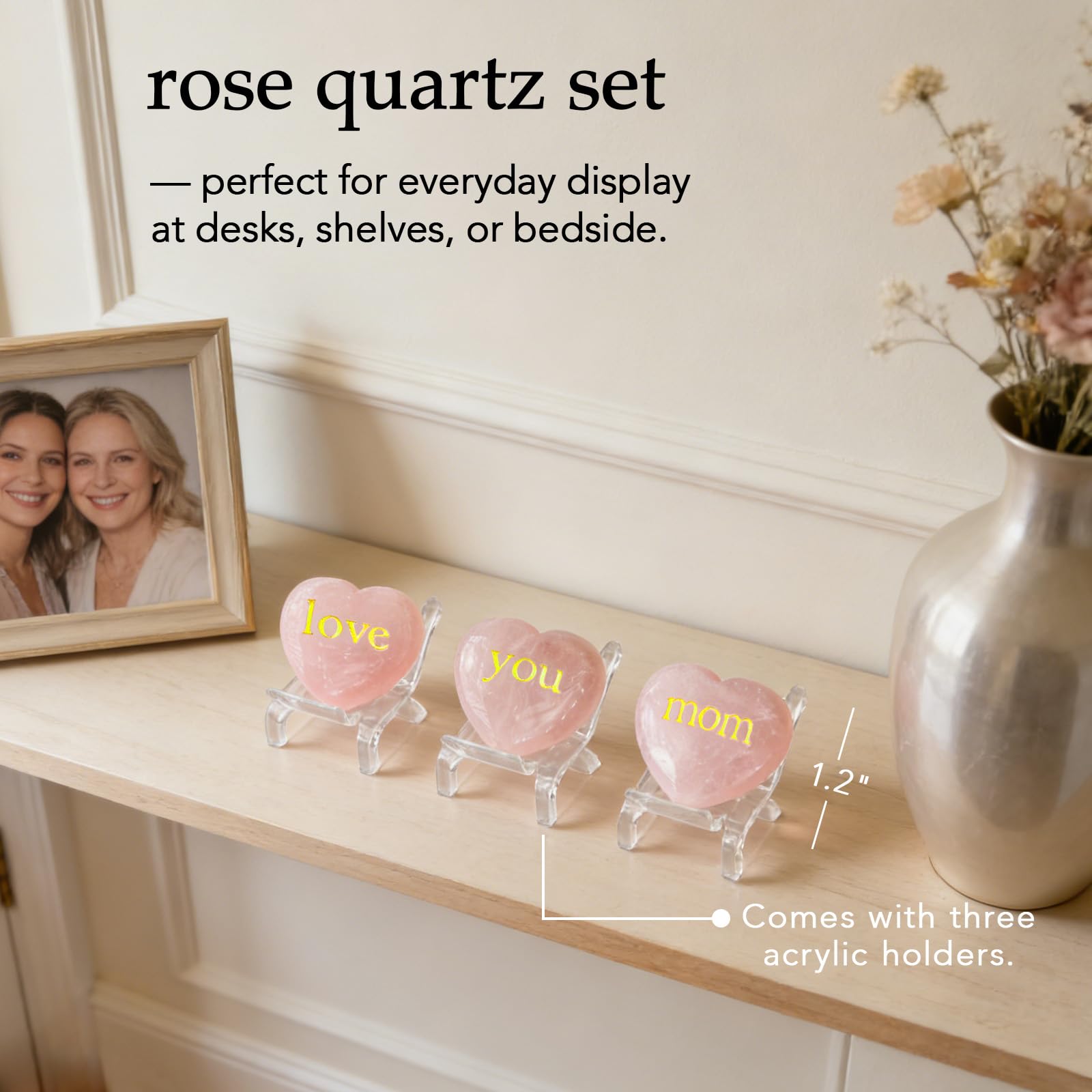 LIMGUVK Gift for Mom from Daughter Son, Engraved Rose Quartz Heart Crystal Gift Set, To My Mom Sentimental Keepsake, Love You Mom Birthday Thank You Appreciation and Just Because (Gold)