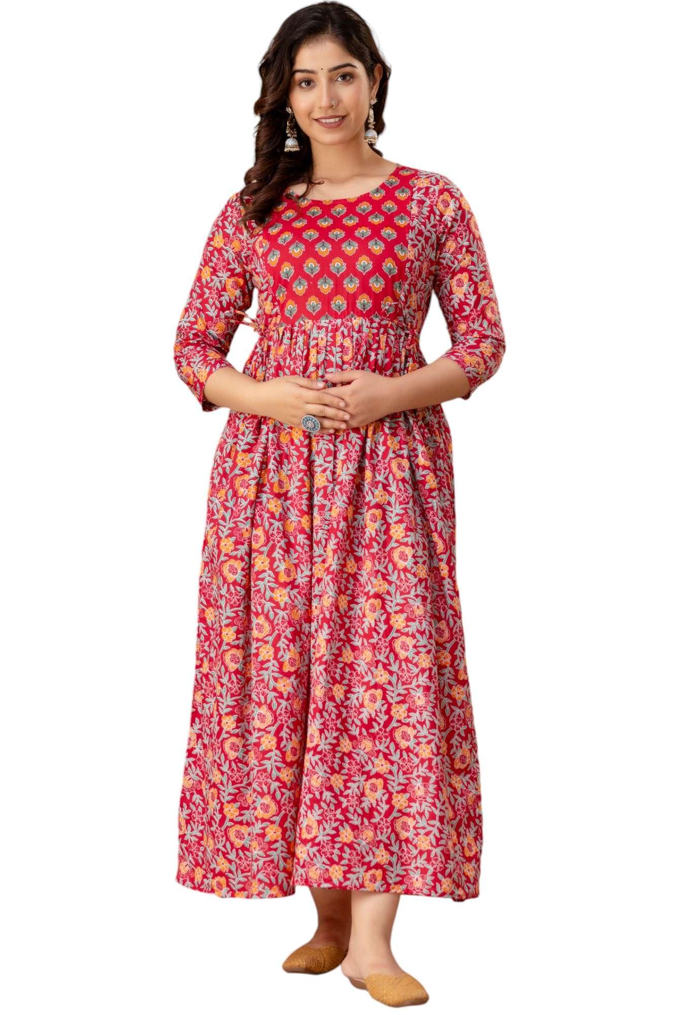 Women's Pure Cotton Maternity Gown Dress | A-line Feeding Kurti | Kurtis for Women & Girls-image-24