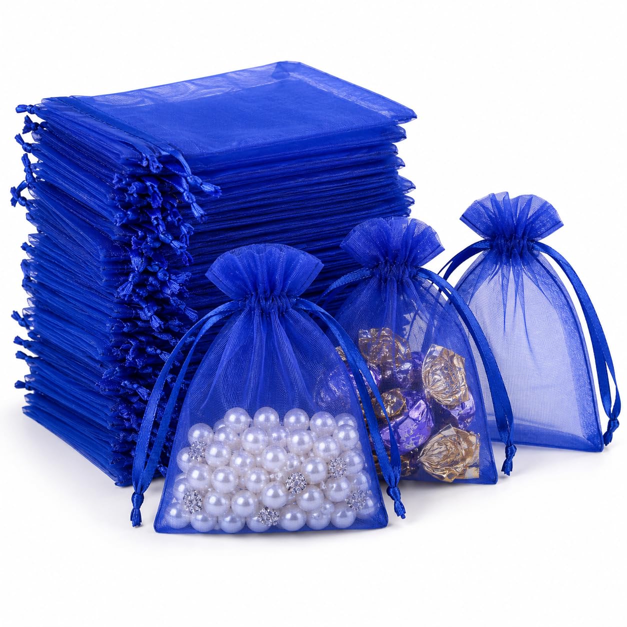 Hopttreely 50pcs Royal Blue Organza Bags, 4x4.72 inch Mesh Bags Drawstring Gift Bags Jewelry Pouches for Candy Wedding Favors Christmas, Bridal Showers, Candy, Jewelry &amp; Goodie Bags
