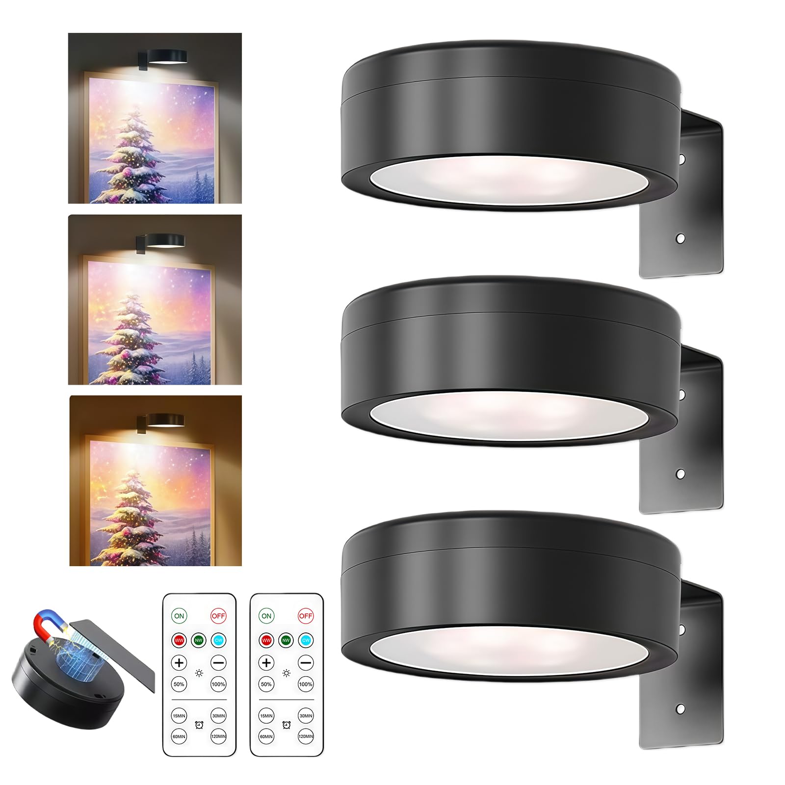 3 Pezzi Quadri Senza Fili con Telecomando, 3 Colori Di Luce Regolabili quadro Luminosità Regolabile
