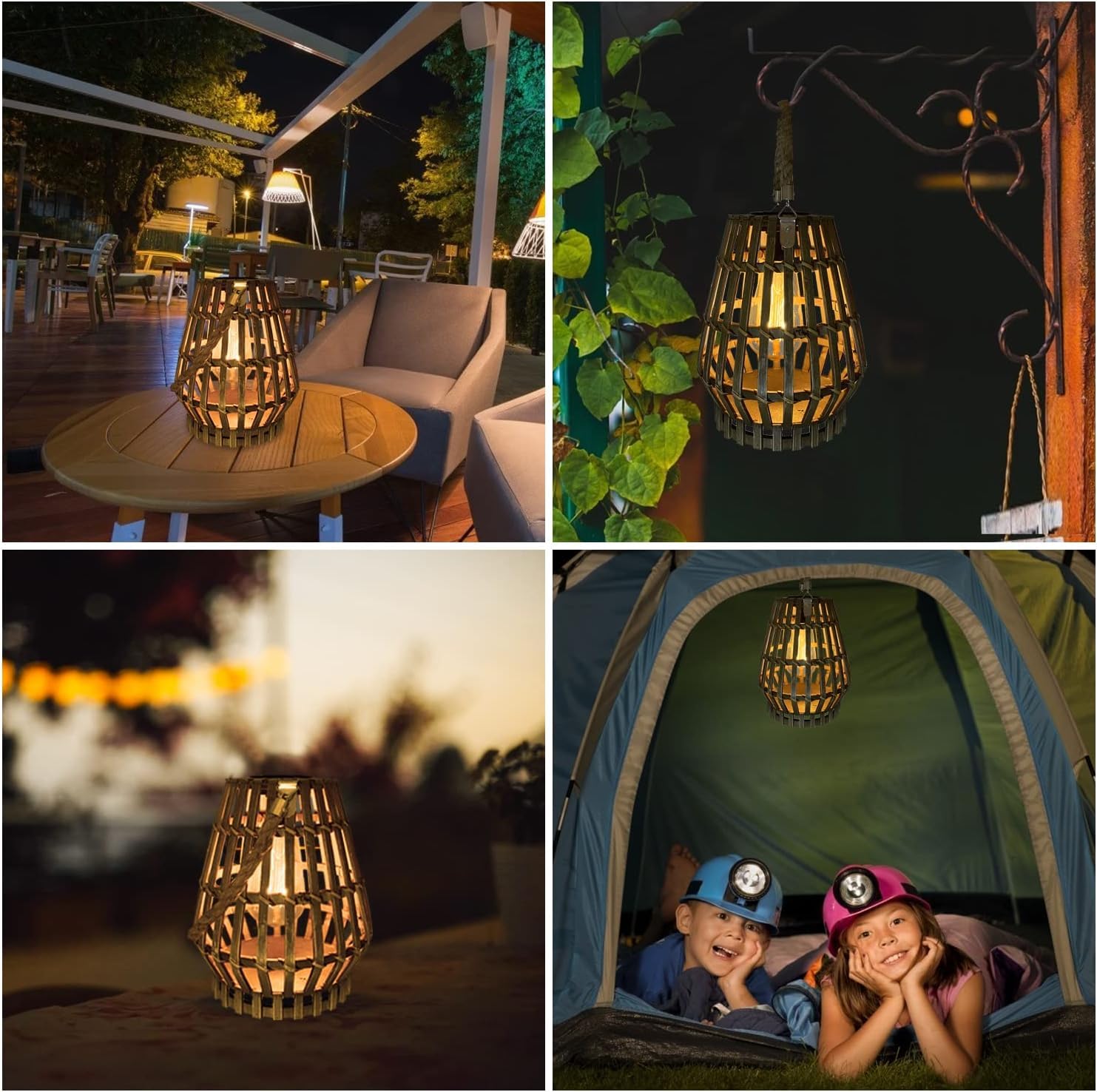 pearlstar Lanternes solaires d'extérieur - En bambou - Étanche - Pour décoration de jardin, balcon, terrasse, cour