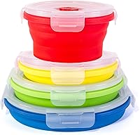 Kitchen Home Thin Bins Collapsible Silicone Food Storage Containers Set of 4 BPA-Free, Microwave Dishwasher Freezer Safe Stackable SC-149A