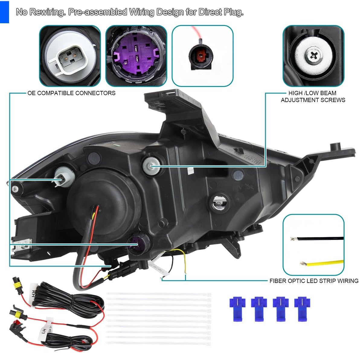 SPEC-D TUNING Black Smoke Projector Headlights w/Switchback Sequential LED Signal Tube and Startup Animation Compatible with 2013-2016 Dodge Dart, Left + Right Pair Headlamps Assembly