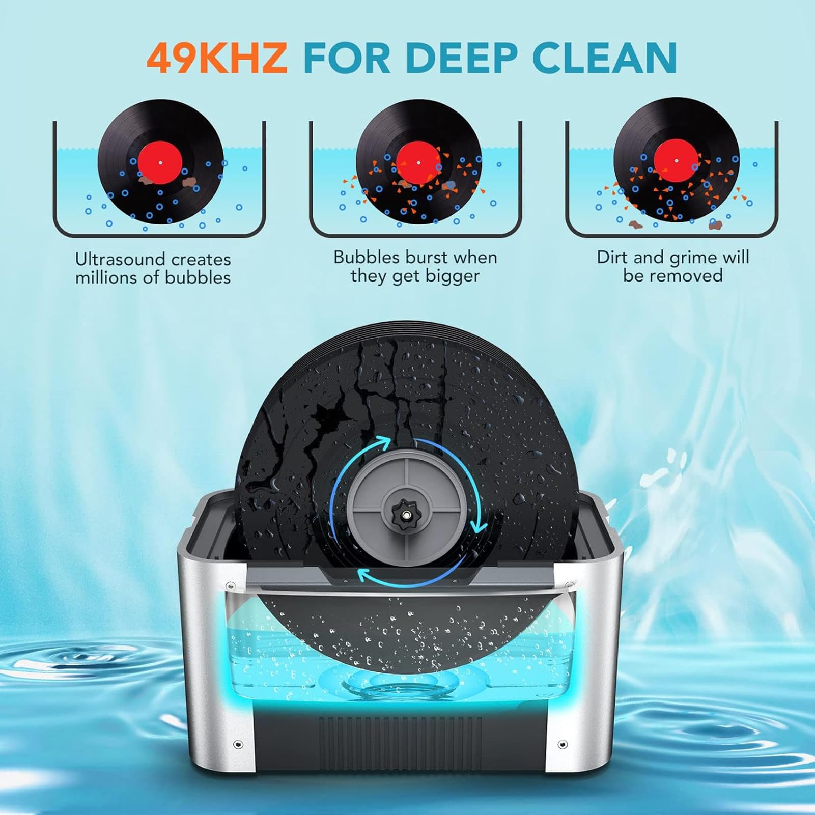 Pulitore Ad Ultrasuoni, Macchina per La Pulizia di Dischi in Vinile Ad Ultrasuoni con Rotazione Automatica 6 Litri con Riscaldatore E Timer, Pulizia Profonda, Avviso Temperatura dell'Acqua
