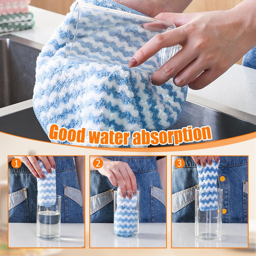 Wegodal Thickened Microfiber Cleaning Cloth, Upgrade Reusable and Washable Towels for Dish Drying Washing, Kitchen Towels for Car, Kitchen, and Window (20, Blue)