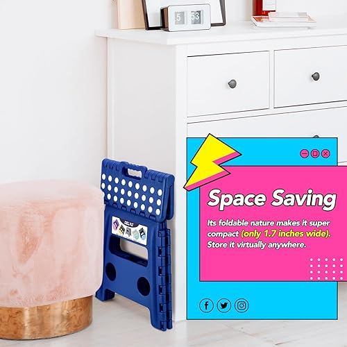 Miniatura 151 de Delxo Taburete plegable de 9 pulgadas, taburetes negros plegables para niños, taburete plegable portátil con asa, taburete plegable para cocina