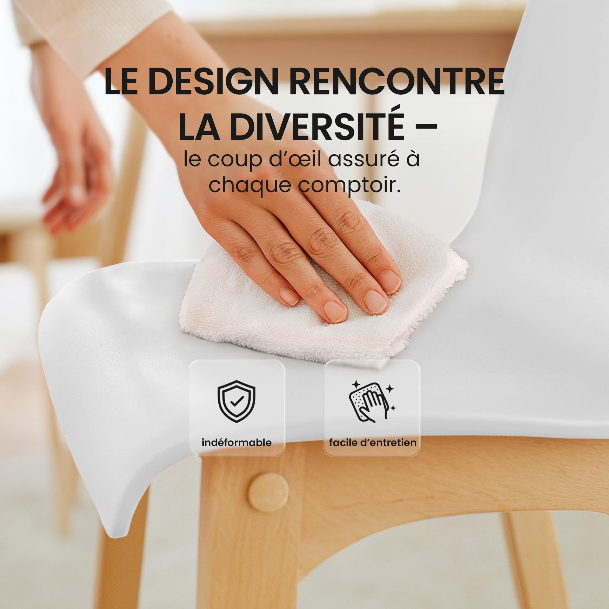 CLP Lot de 2 Tabourets de Bar avec dossiers Hover, sièges en Plastique, piètements en hêtre Stable | Couleur Blanc