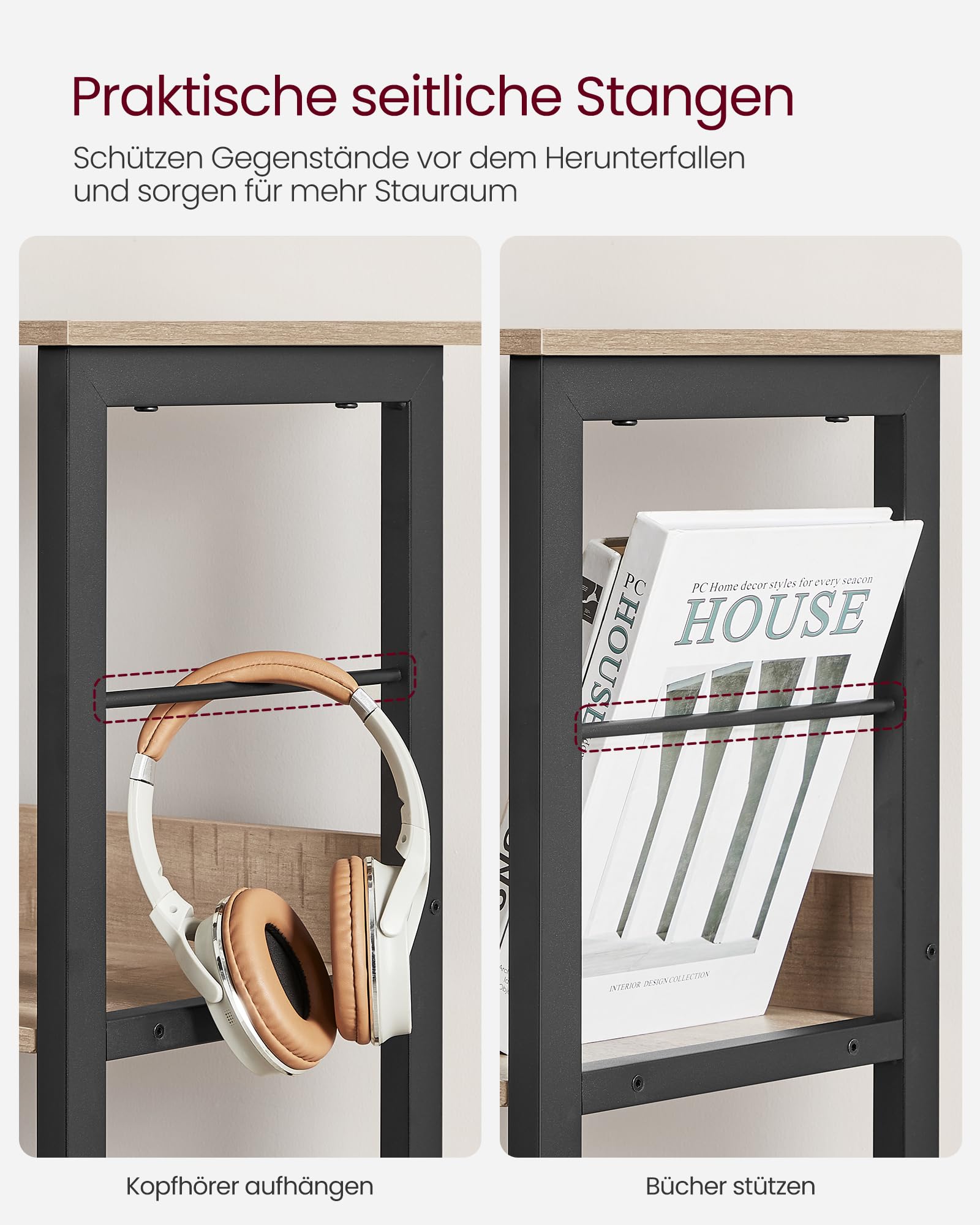 VASAGLE Bücherregal Standregal 6 Fächer 33 x 120 x 80 cm kamelbraun-tintenschwarz LLS104B50