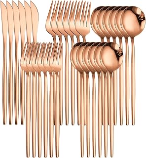 Bswefty Vajilla Occidental de Acero Inoxidable Cubiertos Set 30 PCS Rosa Gold Setwware Set Cuchara Tenedor Cuchillo Cena Conjunto Casero Casa Casa Completa (Color : Rose Gold 30pcs)