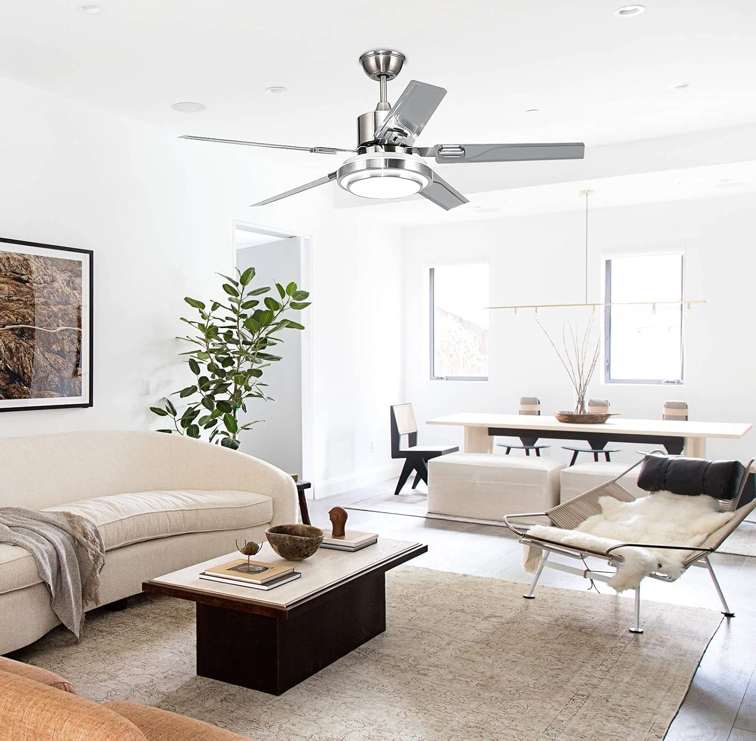 Exclusive Discount 50% Price Modern LED Ceiling Fan with Light and Remote Control 5 Stainless Steel Reversible Blades Brush Nickel For Indoor Home Decoration Living Room Bedroom (48 Inch) Exclusive Discount 70% Price Modern LED Ceiling Fan with Light and Remote Control 5 Stainless Steel Reversible Blades Brush Nickel For Indoor Home Decoration Living Room Bedroom (48 Inch)