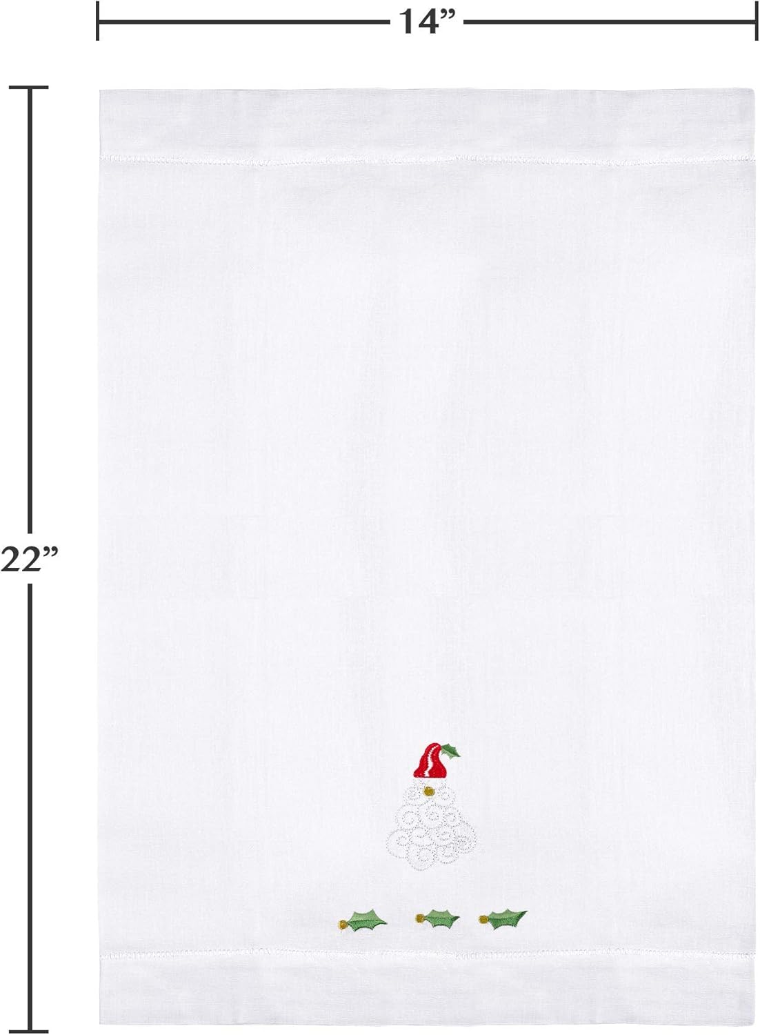 Saro Lifestyle Embroidered Santa Claus Christmas Hemstitched Linen Cotton Guest Towel (Set of 4), White, 14"x22"