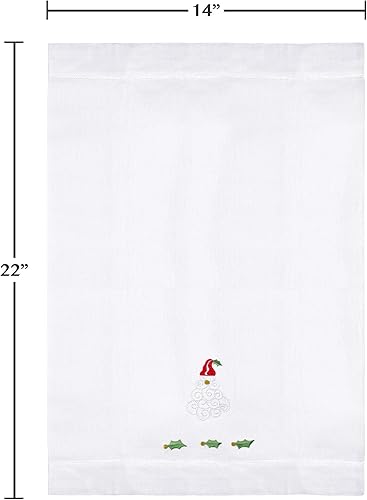 Vista 26 de Saro Lifestyle Holly Leaf Garland - Toalla de invitados de lino con dobladillo bordado de Navidad (juego de 4), color blanco, 14 x 22 pulgadas