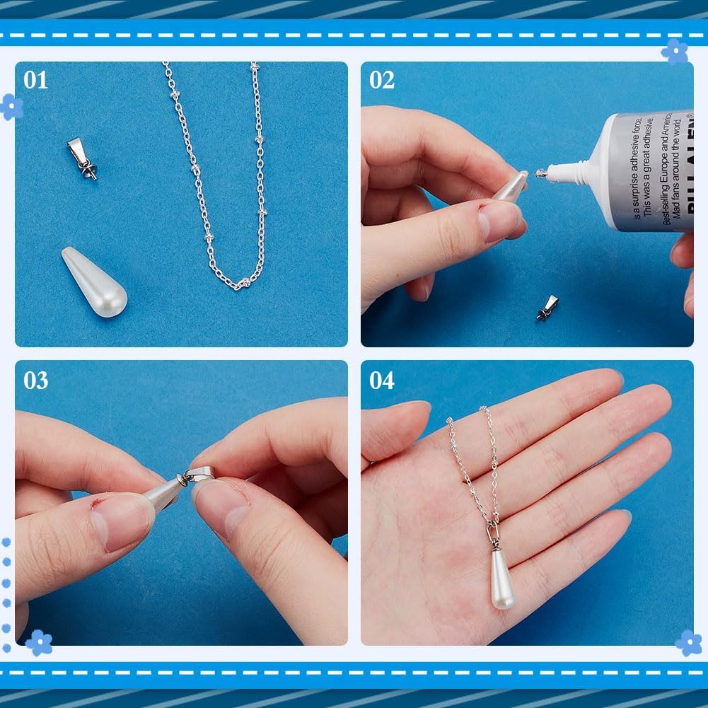 80Pcs Eye Pin Bail Peg Stainless Steel Eye Pinch Bail 12x4mm Cup Pearl Connector for Half Drilled Beads Charms Pendants Jewelry Making Findings Accessory Supplies Necklace