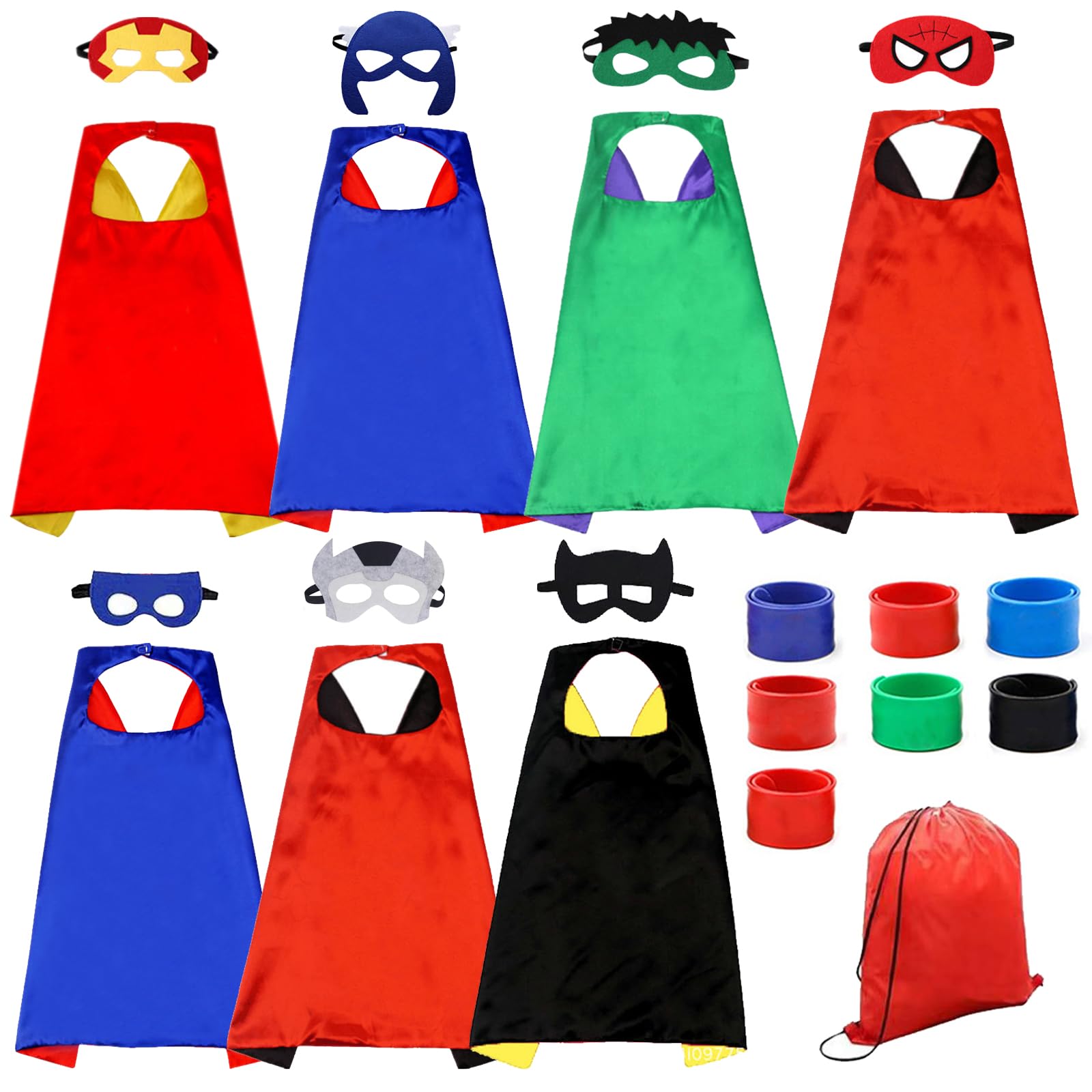 AQXONG Conjunto de Disfraces de Superhéroe, Capas de Superhéroes Infantiles, Disfraz Infantil de Rol con Antifaz y Pulseras, Regalos de Cumpleaños para Fiestas de Niños y Niñas (7 Roles)