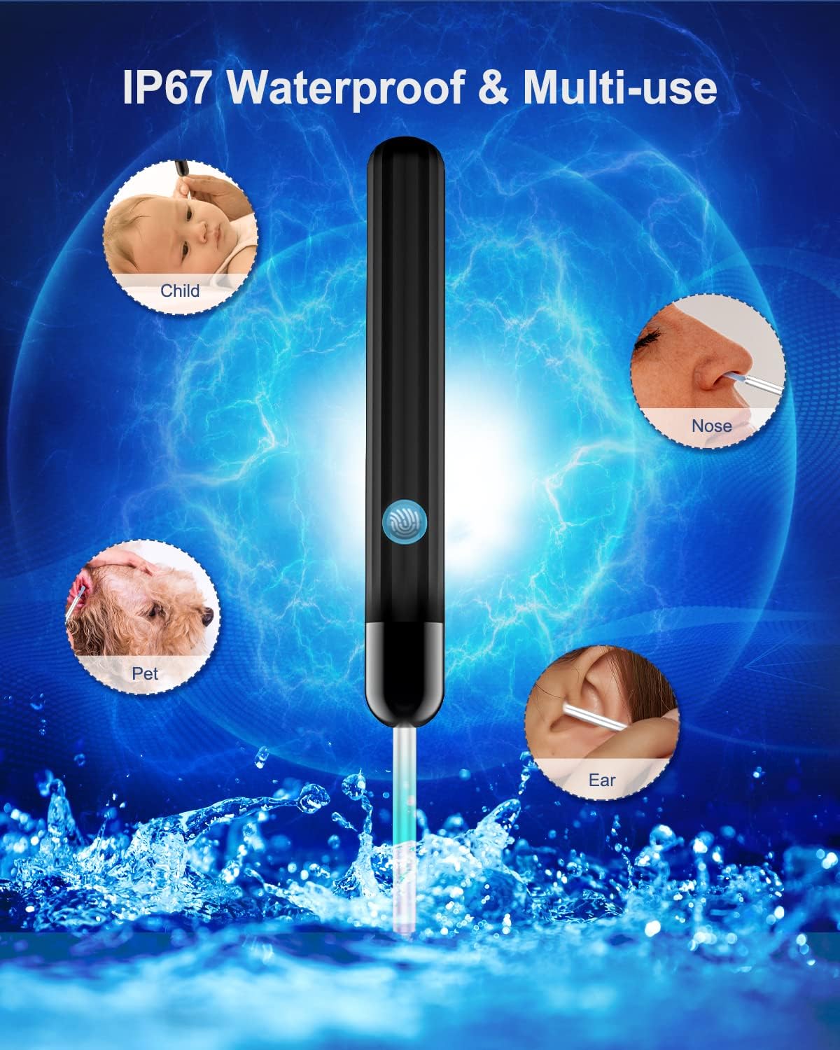 Ear Wax Removal Tool, Ear Cleaner with 1296P, LED Lights, IP67 Waterproof, Earwax Removal Kit with 6 Ear Spoon, Ear Wax Remover for iOS, Android Phones, Ear Cleaner