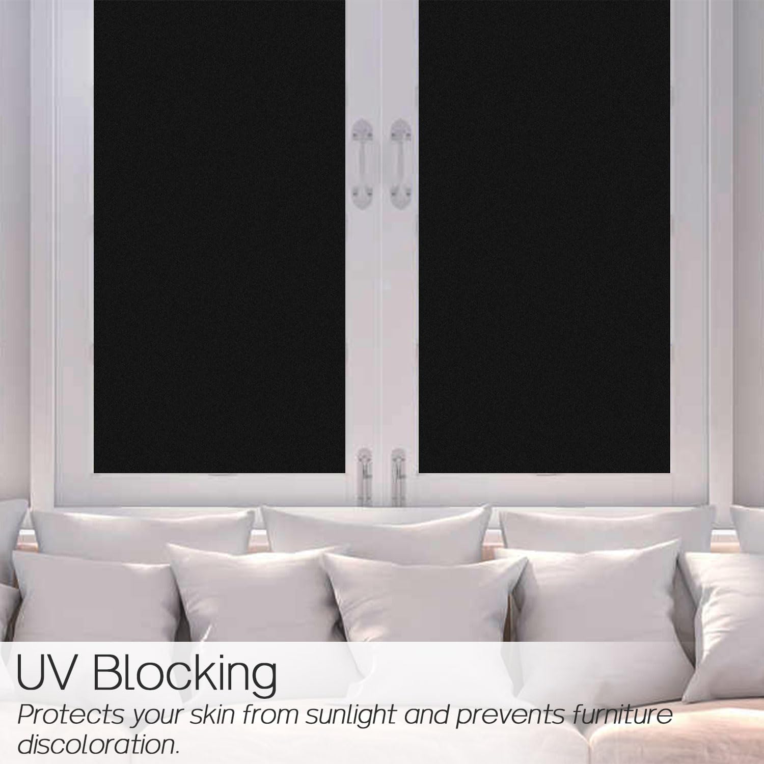 DSEmpyrion Sun Blocking Privacy Cover, Blackout Window Privacy Film Tint for Home Opaque Room Darkening Black Out Window Covers Shades (Black, 15.7