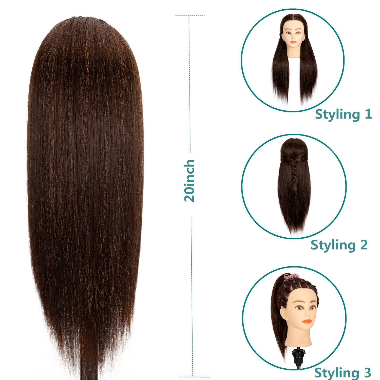 Synthetic Hair Fiber Female Mannequin Head, Cosmetology Mannequin Head for Hair Styling Braiding Cutting Practice, Doll Head with Clamp Stand for Beauty School & Salon Training (20inch)