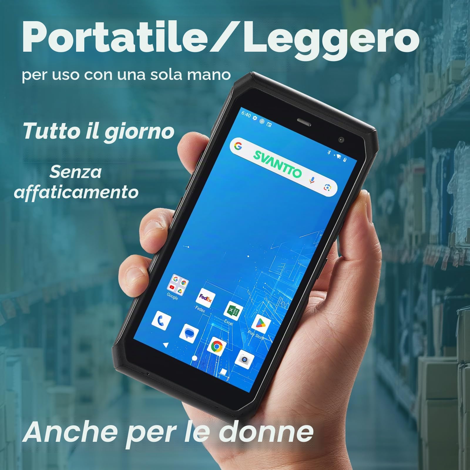 SVANTTO Android 13 Scanner di codici a barre, dotato di motore di scansione 1D/2D/QR, scanner portatile wireless 4+64GB 2G/3G/4G per magazzino e inventario