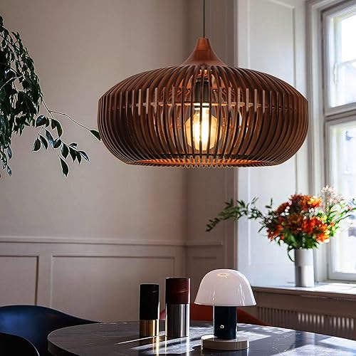 Miniatura 2 de Arturesthome Lámpara colgante redonda de madera de granja, lámpara de techo colgante de madera rústica para cocina, isla, cafetería, sótano,