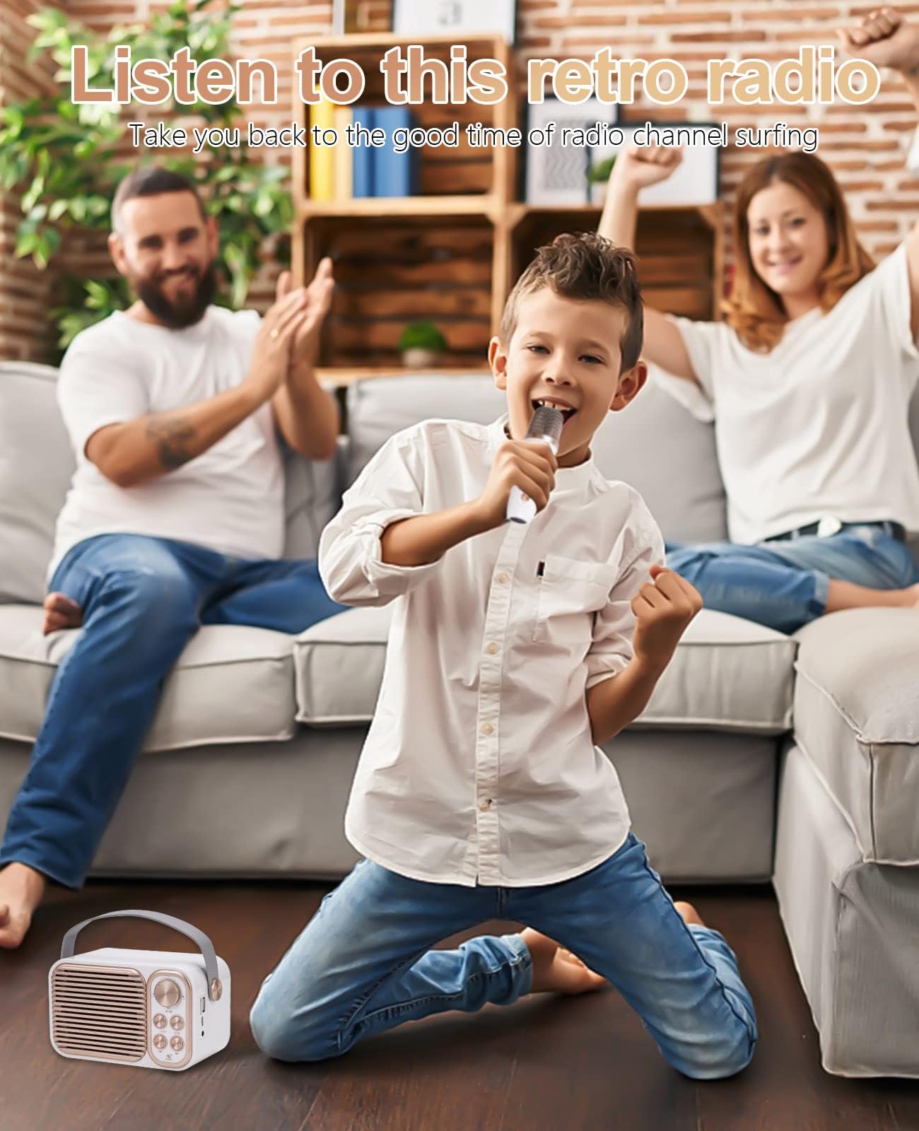 Macchina per karaoke Bluetooth con 2 microfoni wireless, sistema di altoparlanti PA portatile, TF e AUX-In, bianco